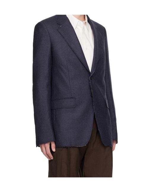 MM6 by Maison Margiela Blue Frayed Single-Breasted Blazer for men