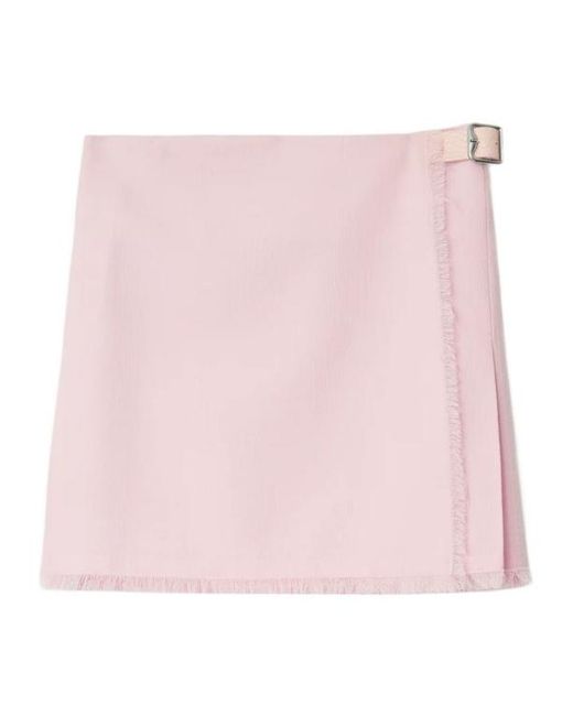 Burberry Pink Buckle-Fastened Frayed-Hem Pleated Kilt