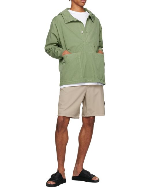 Stone Island Green Compass-Patch Twill Weave Hooded Jacket for men