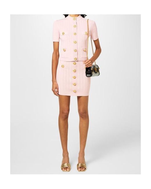 Balmain Pink Btn Knt Skrt Ld43