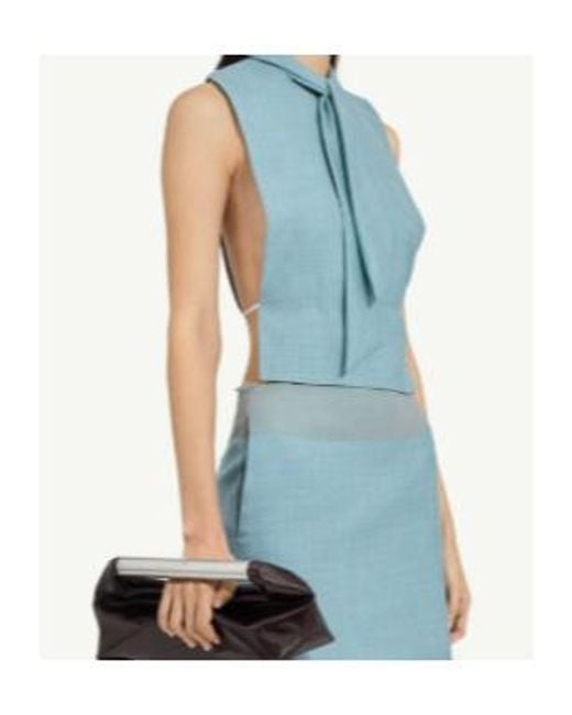 MM6 by Maison Margiela Blue Pussy-Bow Cropped Scarf Top
