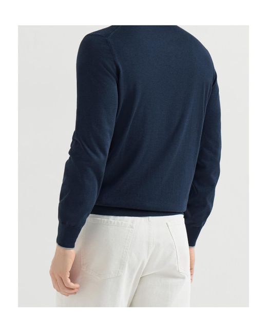 Brunello Cucinelli Blue Sea Island Cotton And Cashmere Lightweight Knit Polo for men