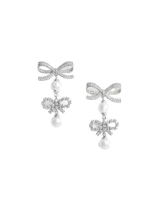 Self-Portrait White Double Bow Pearl Earrings