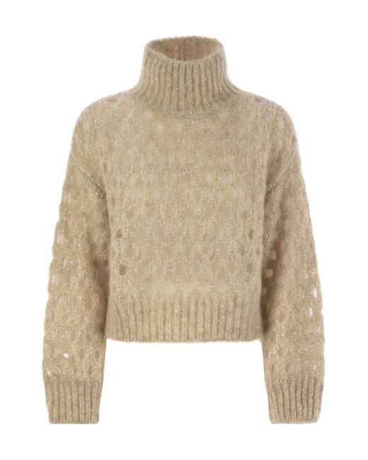 Brunello Cucinelli Natural Dazzling Net Turtleneck Jumper