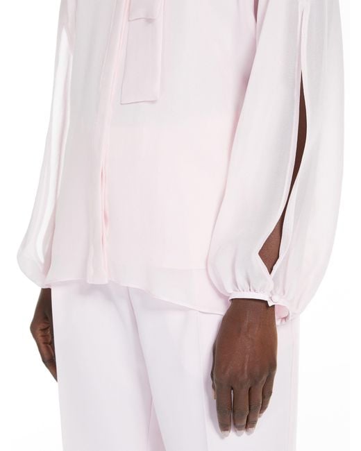 Max Mara Pink Bow Tie Long-Sleeved Shirt