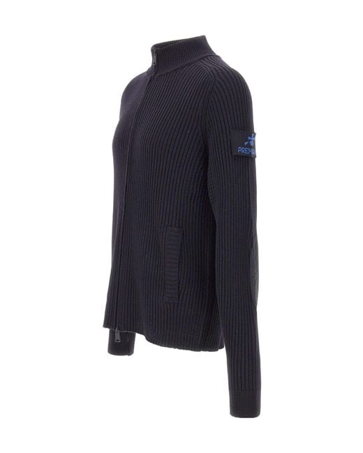 Premiata Blue Ribbed Zip-Up Cardigan for men