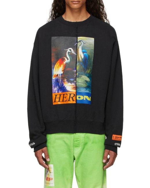 Heron Preston Blue Graphic-Print Patchwork Sweatshirt for men