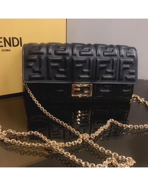 Fendi Black Ff Motif Baguette Continental Chain-Linked Wallet