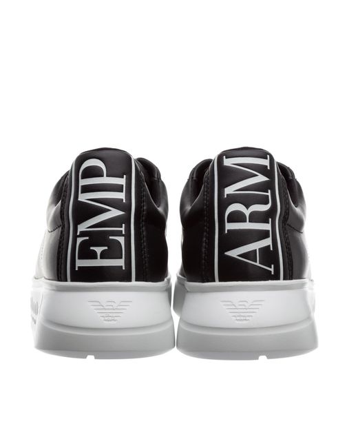Emporio Armani Black Low Top Wedge Sole Sneakers for men
