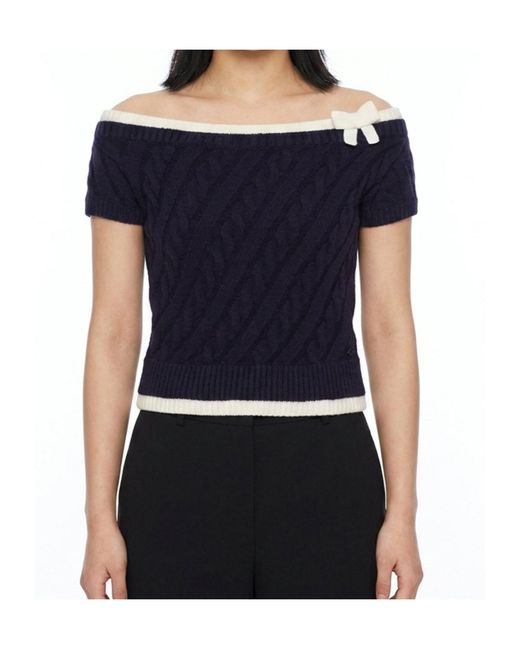 ShuShu/Tong Blue Bow-Detail Cable-Knit Sweater