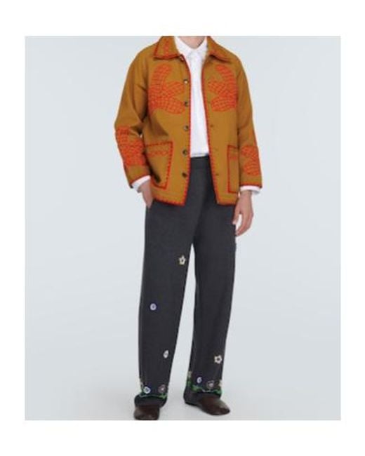Bode Brown Field Maple Embroidered Cotton Coat for men