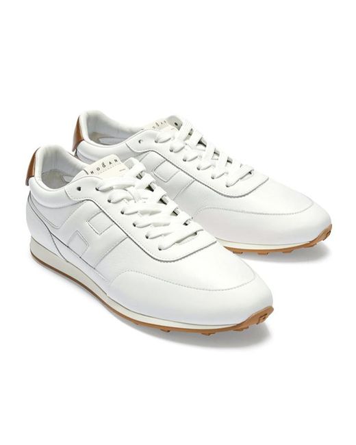 Hogan White Logo-Patch Leather Sneakers for men
