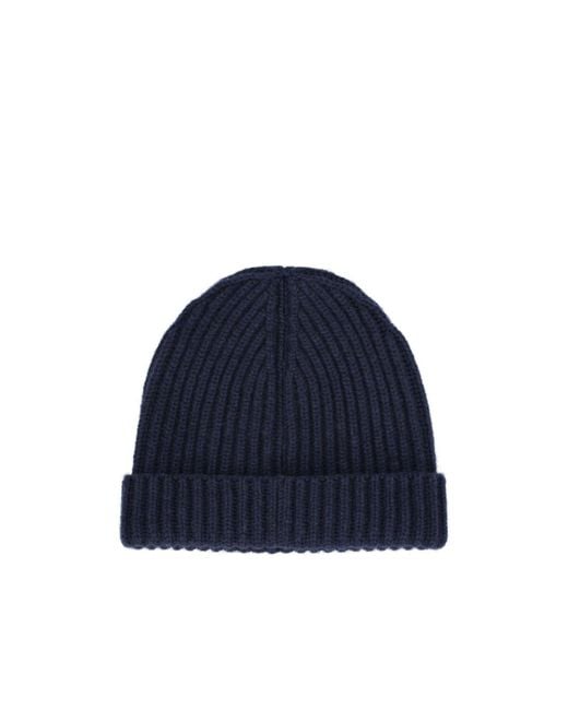 Loro Piana Blue Ribbed Cashmere Beanie for men