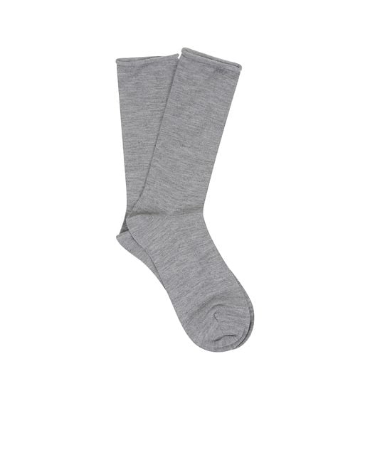 Brunello Cucinelli Gray Fine-Knitted Rolled Trim Socks
