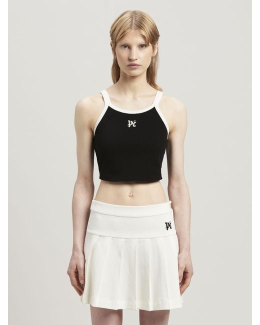 Palm Angels Black Pa Monogram Embroidered Cropped Tank Top