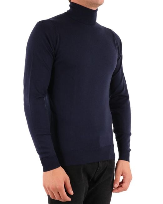 John Smedley Blue Cherwell Roll Neck Jumper for men