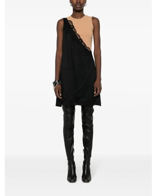 MM6 by Maison Margiela Black One Shoulder Lace Trim Dress