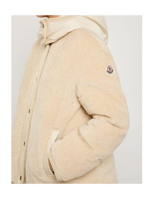 Moncler Natural Ciboulette Braided-Trim Padded Fleece Parka Coat