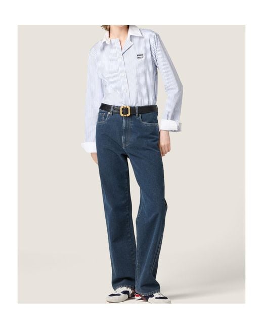 Miu Miu Blue Long Sleeved Striped Shirt