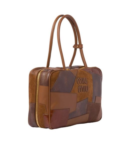 Miu Miu Brown Panelled Zipped Beau Bag