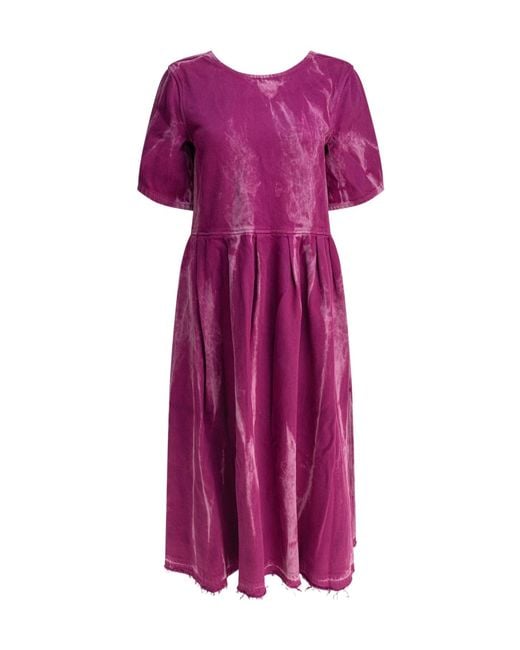 Ganni Purple Overdyed Heavy Denim Open Back Distressed Midi Dress