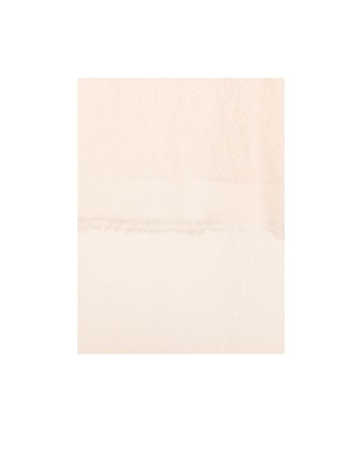 Fendi White Ff Jacquard Frayed-Edge Scarf