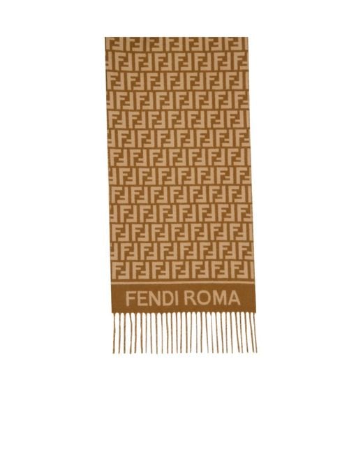 Fendi Natural Long Scarf With All-Over Double Letter Jacquard