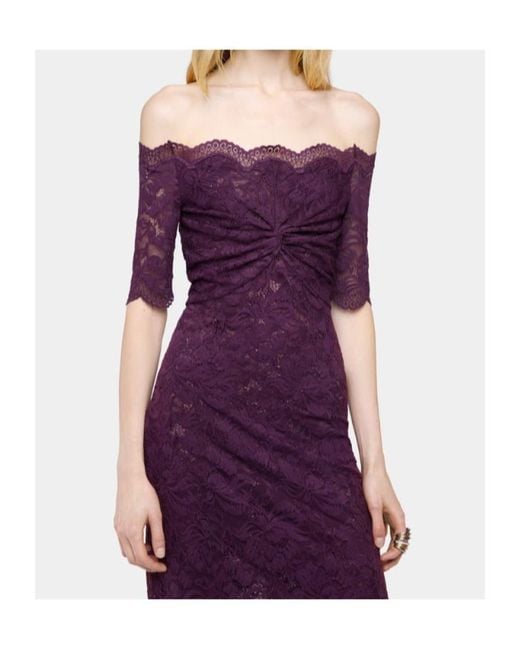 Rabanne Purple Rabanne Short Sleeve Lace Maxi Dress