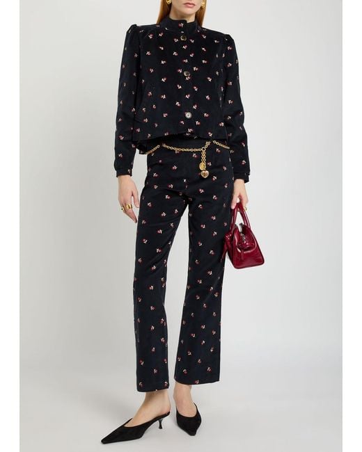 Rixo Blue Floral-Embroidered Fine Cord Jacket
