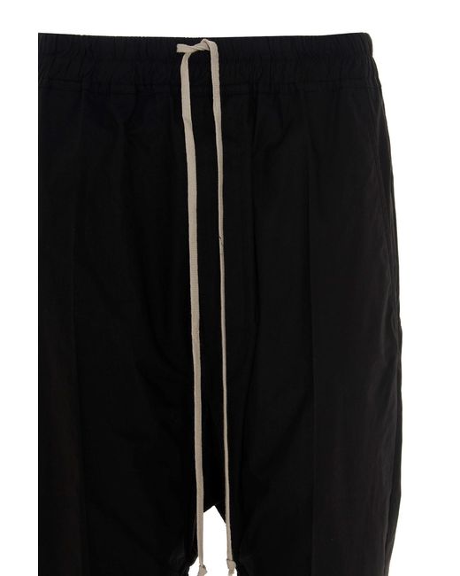 Rick Owens Black Drawstring Cropped Poplin Trousers for men
