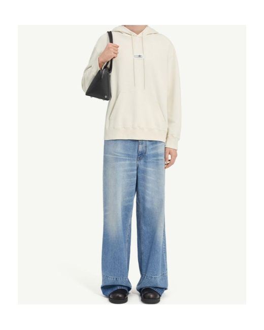 MM6 by Maison Margiela White Logo-Patch Drawstring Hoodie for men