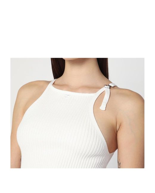 Courreges White Ribbed Top With Pointed Hem