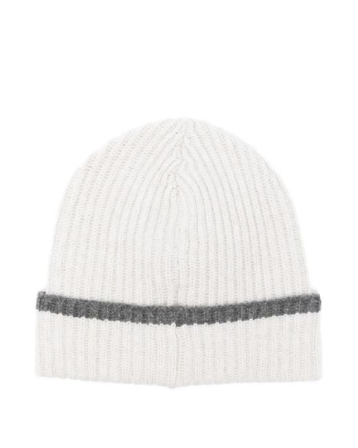 Brunello Cucinelli White Ribbed Cashmere Beanie