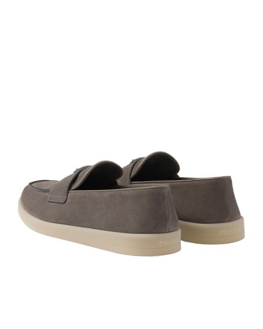 Prada Gray Triangle-Logo Slip On Loafers for men