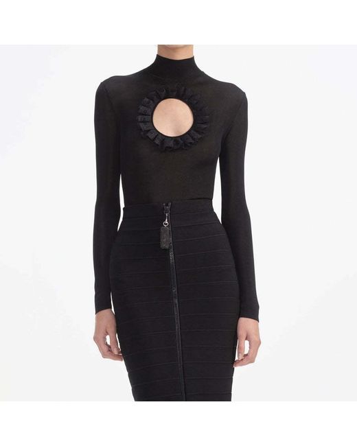 Self-Portrait Black Cut Out-Detailed Knitted Bodysuit