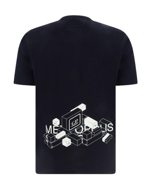 C P Company Blue Graphic-Print Cotton T-Shirt for men