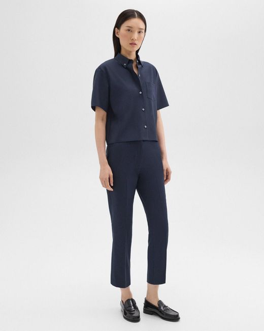 Theory Blue High-Waisted Slim Cropped Trousers