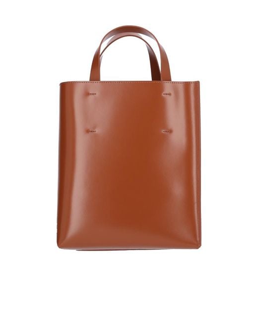 Marni Brown Logo Printed Drawstring Tote Bag
