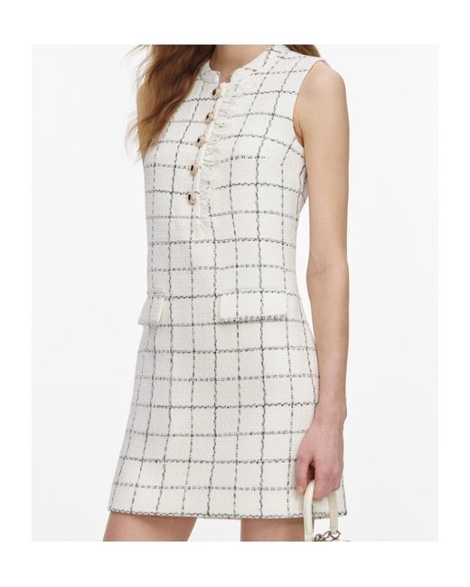 Self-Portrait White Checked Sleeveless Mini Dress