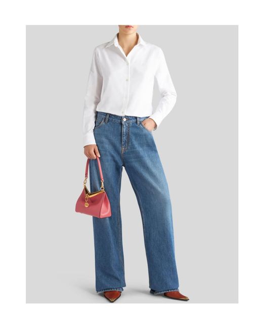 Etro White Pegaso-Embroidered Straight Hem Shirt