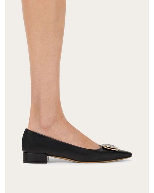 Ferragamo Black Vara Plate Ballet Shoes