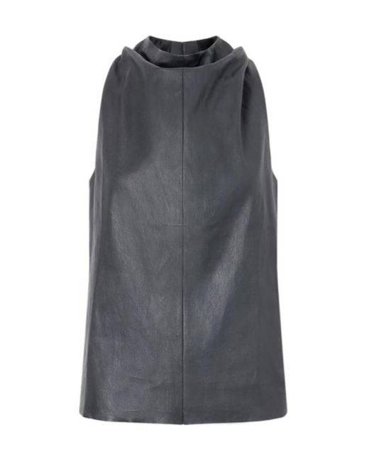 Stouls Gray Draped Leather Halterneck Top