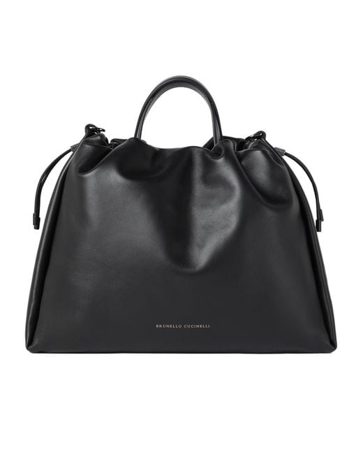 Brunello Cucinelli Black Mellow Monili Detailed Large Shopper Bag