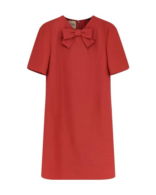 Valentino Red Bow Detail Short Sleeve Dress