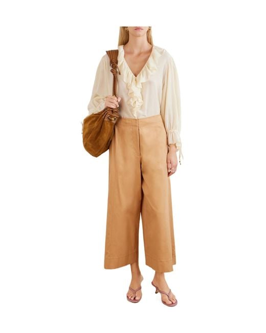 Ulla Johnson Natural Sascha Cotton-Twill Wide-Leg Cropped Pants