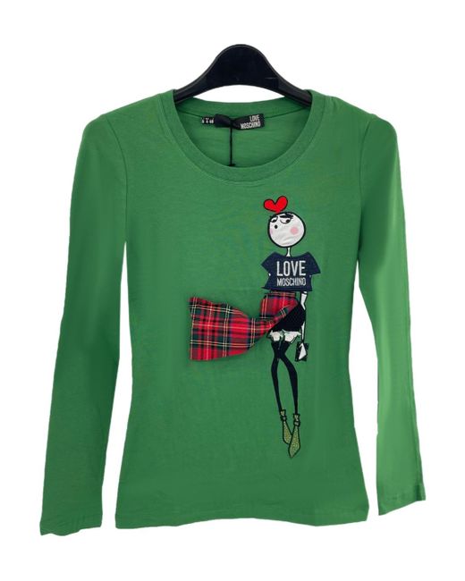 Moschino Green Round Collar And Long-Sleeved T-Shirt