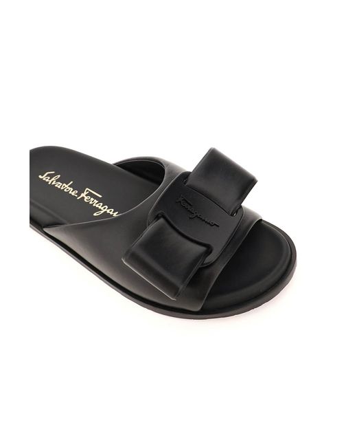 Ferragamo Black Virgil Bow-Detail Leather Sandals
