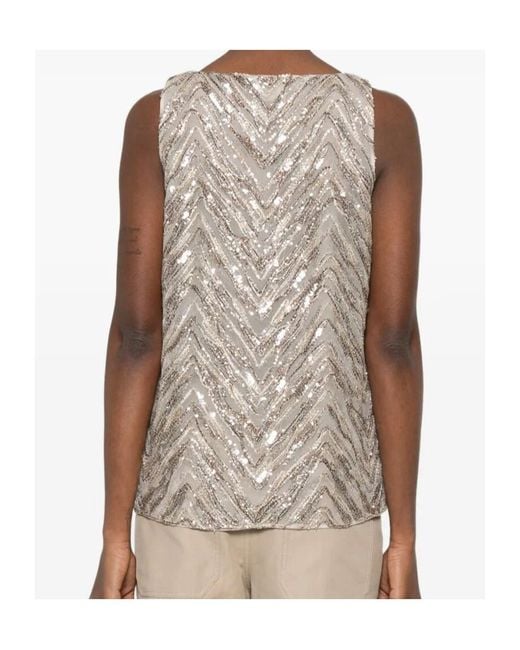 Brunello Cucinelli Natural Sequin-Embellished Chevron Top