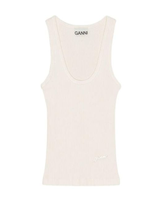 Ganni Natural Ribbed Knit Tank Top