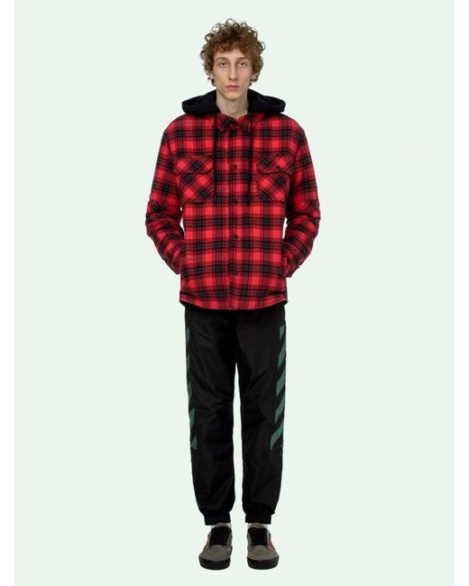 Off-White c/o Virgil Abloh Red Hooded Checked Shirt Jacket for men